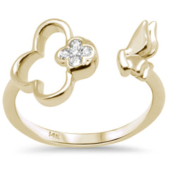 SPECIAL! .07ct G SI 14K Yellow Gold Diamond Flower & Buterfly Wrap Around Ring Size 6.5