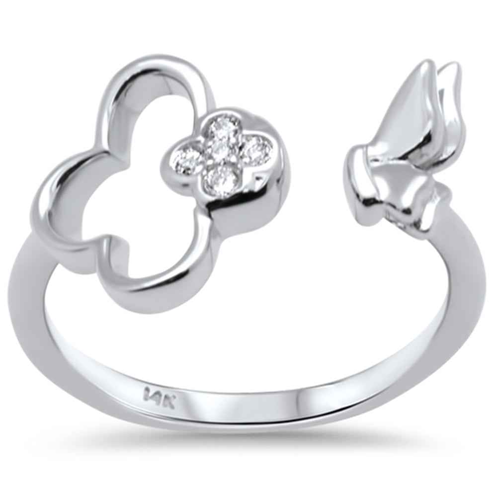 SPECIAL! .07ct G SI 14K White Gold Diamond Flower & Buterfly Wrap Around Ring Size 6.5