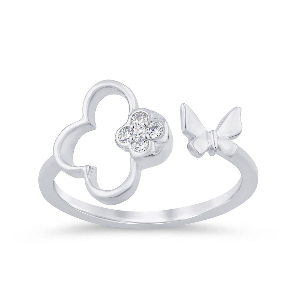 SPECIAL! .07ct G SI 14K White Gold Diamond Flower & Buterfly Wrap Around Ring Size 6.5