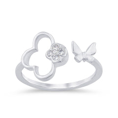 SPECIAL! .07ct G SI 14K White Gold Diamond Flower & Buterfly Wrap Around Ring Size 6.5