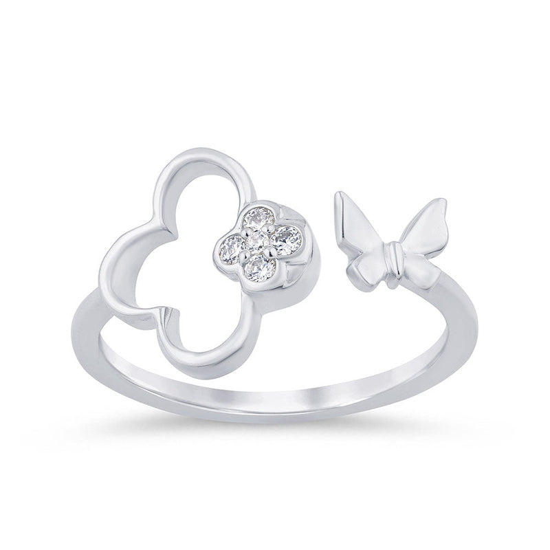 SPECIAL! .07ct G SI 14K White Gold Diamond Flower & Buterfly Wrap Around Ring Size 6.5