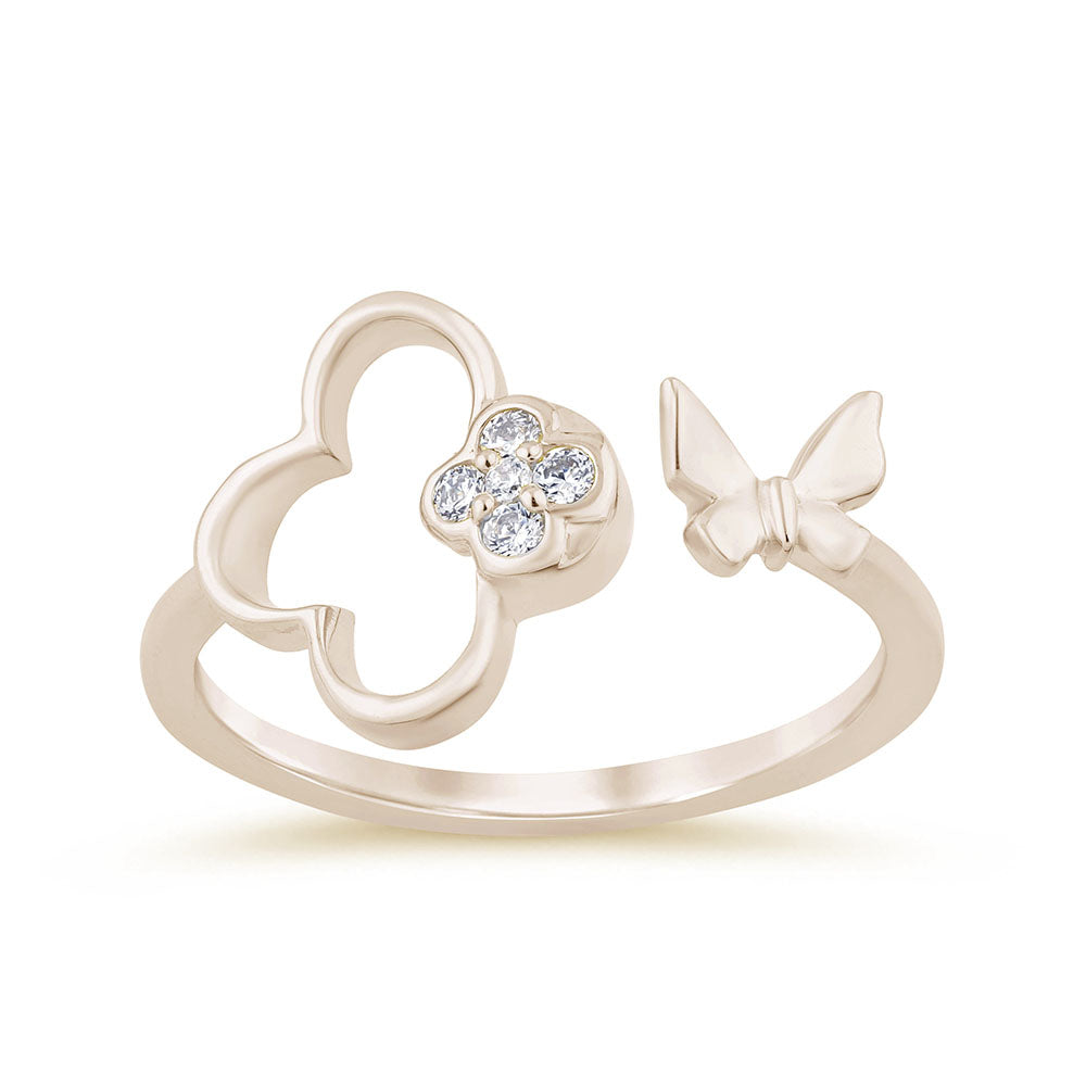 SPECIAL! .07ct G SI 14K Yellow Gold Diamond Flower & Buterfly Wrap Around Ring Size 6.5