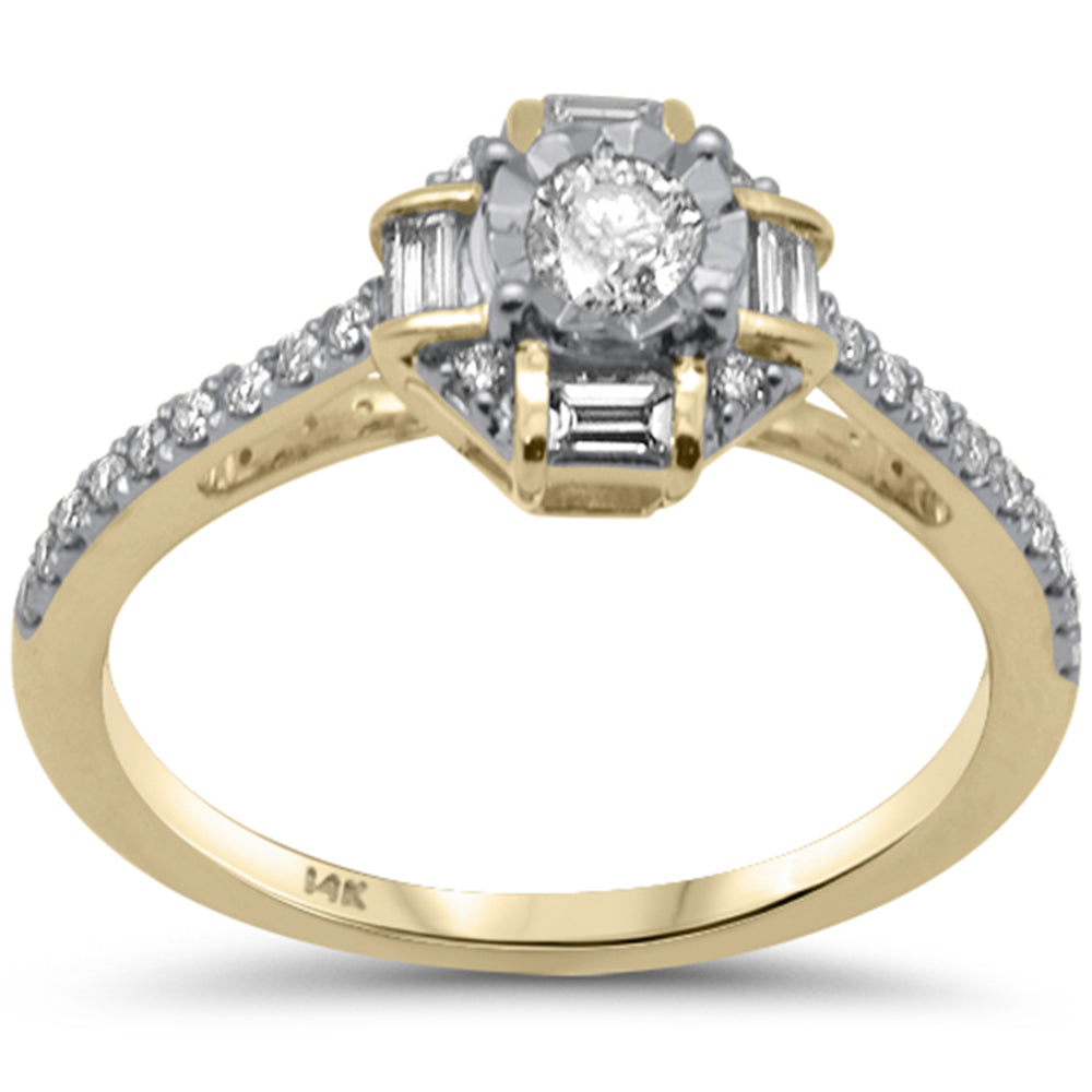 SPECIAL! .45ct G SI 14K Yellow Gold Diamond Round & Baguette Miracle Illusion Engagement Ring Size 6.5
