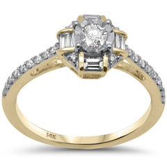 SPECIAL! .45ct G SI 14K Yellow Gold Diamond Round & Baguette Miracle Illusion Engagement Ring Size 6.5