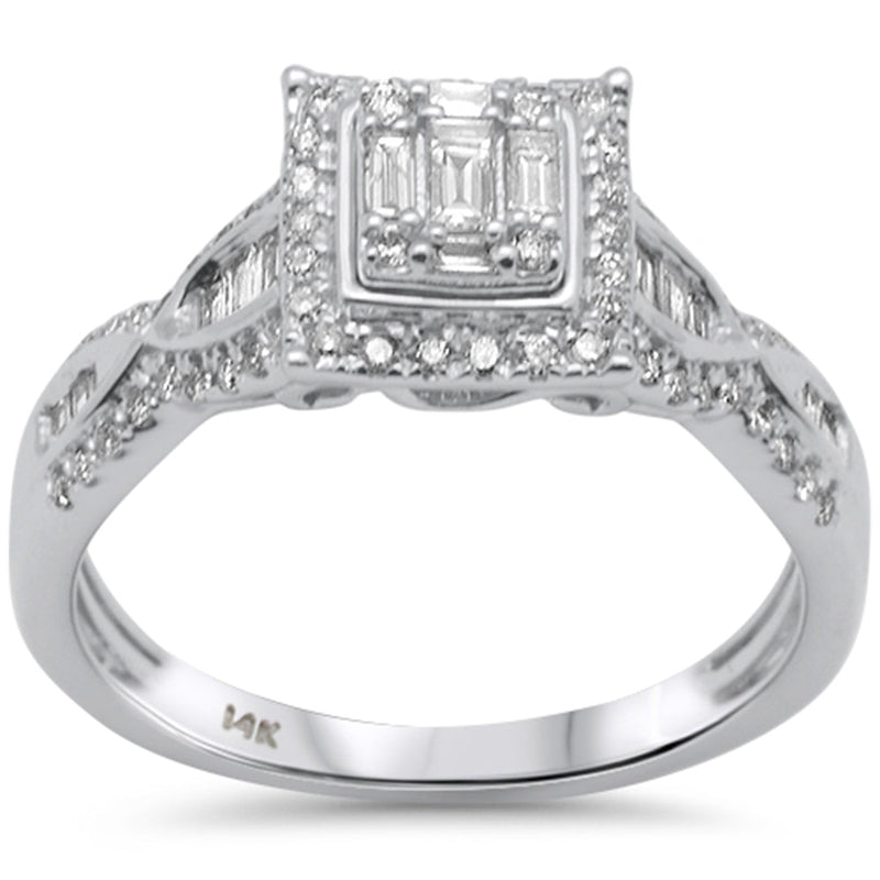 SPECIAL! .46ct G SI 14K White Gold Diamond Round & Baguette Engagment Ring Size 6.5