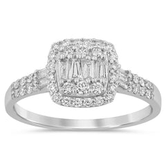 SPECIAL!.49ct G SI 14K White Gold Diamond Round & Baguette Engagment Ring Size 6.5