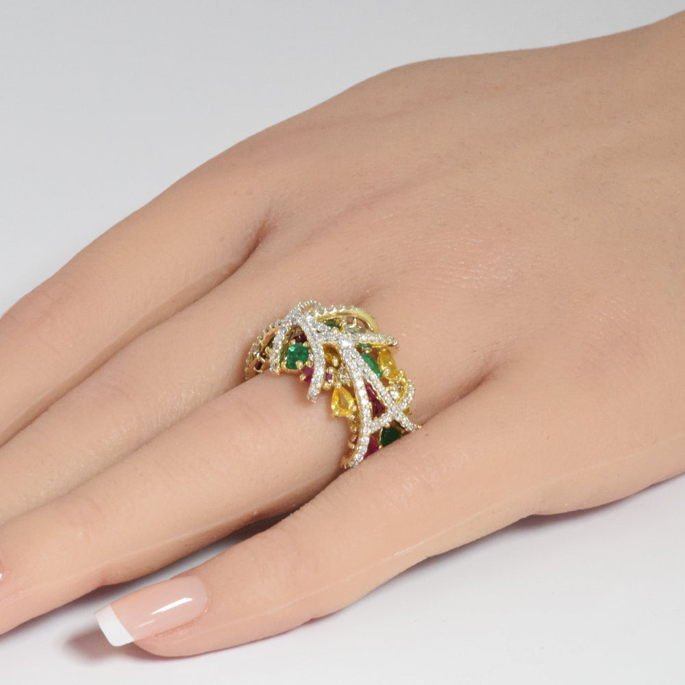 SPECIAL! 4.21ct G SI 14K Yellow Gold Diamond Multi Color Ring Size 6.5