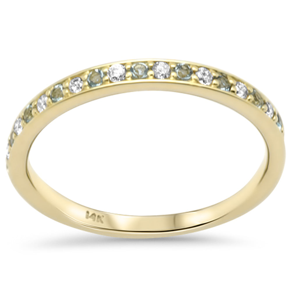 SPECIAL! .22ct G SI 14K Yellow Gold Diamond Aquamarine Gemstone Band Ring Size 6.5