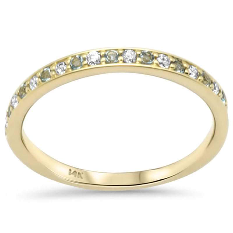SPECIAL! .22ct G SI 14K Yellow Gold Diamond Aquamarine Gemstone Band Ring Size 6.5