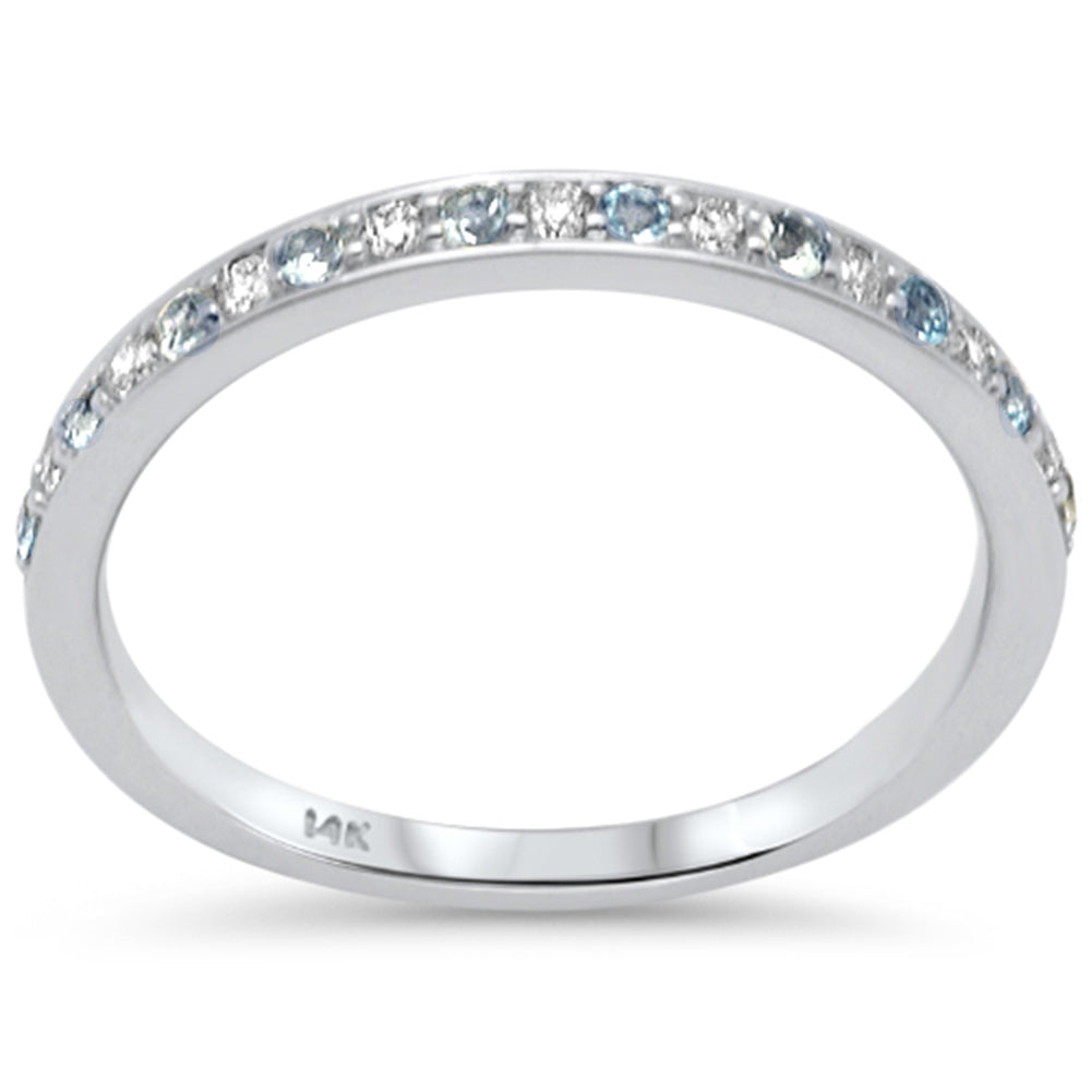 SPECIAL! .25ct G SI 14K White Gold Diamond & Aquamarine Eternity Band Ring Size 6.5