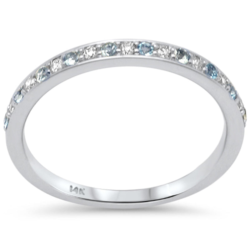 SPECIAL! .25ct G SI 14K White Gold Diamond & Aquamarine Eternity Band Ring Size 6.5