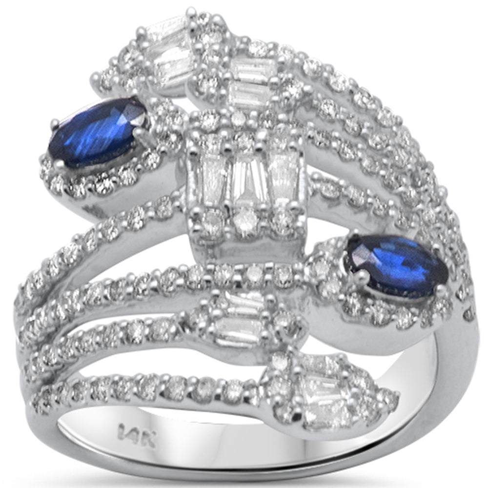 SPECIAL!1.84ct G SI 14K White Gold Diamond & Blue Sapphire Gemstone Wrap Around Ring Size 6.5