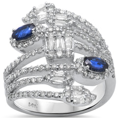 SPECIAL!1.84ct G SI 14K White Gold Diamond & Blue Sapphire Gemstone Wrap Around Ring Size 6.5