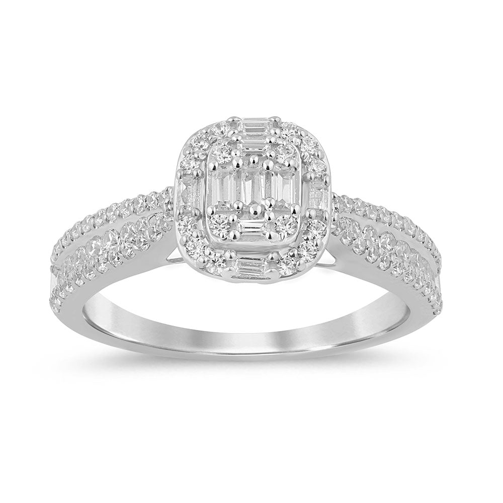 SPECIAL! .66ct G SI 14K White Gold Round & Baguette Diamond Engagement Ring Size 6.5