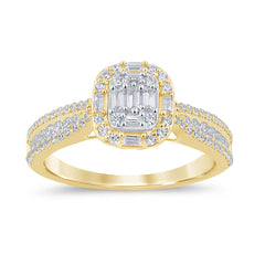 SPECIAL! .62ct G SI 14K Yellow Gold Round & Baguette Diamond Engagement Ring Size 6.5