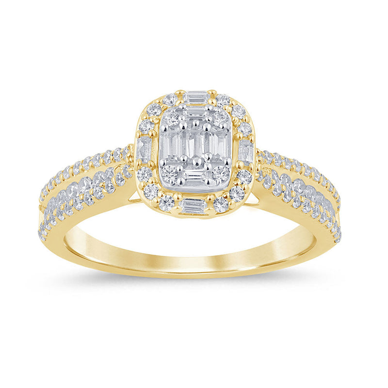 SPECIAL! .62ct G SI 14K Yellow Gold Round & Baguette Diamond Engagement Ring Size 6.5