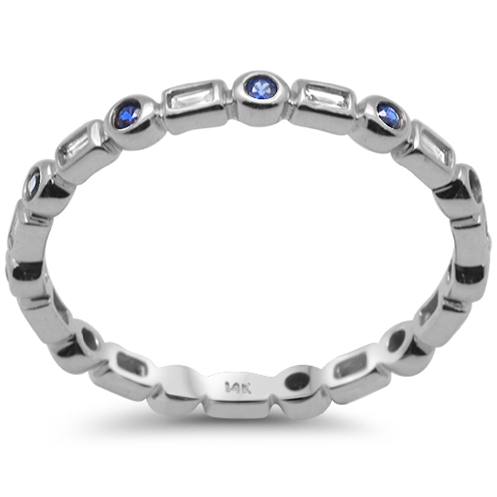 SPECIAL! .33ct G SI 14K White Gold Diamond & Blue Sapphire Eternity Style Band Ring Size 6.5