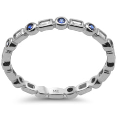 SPECIAL! .33ct G SI 14K White Gold Diamond & Blue Sapphire Eternity Style Band Ring Size 6.5