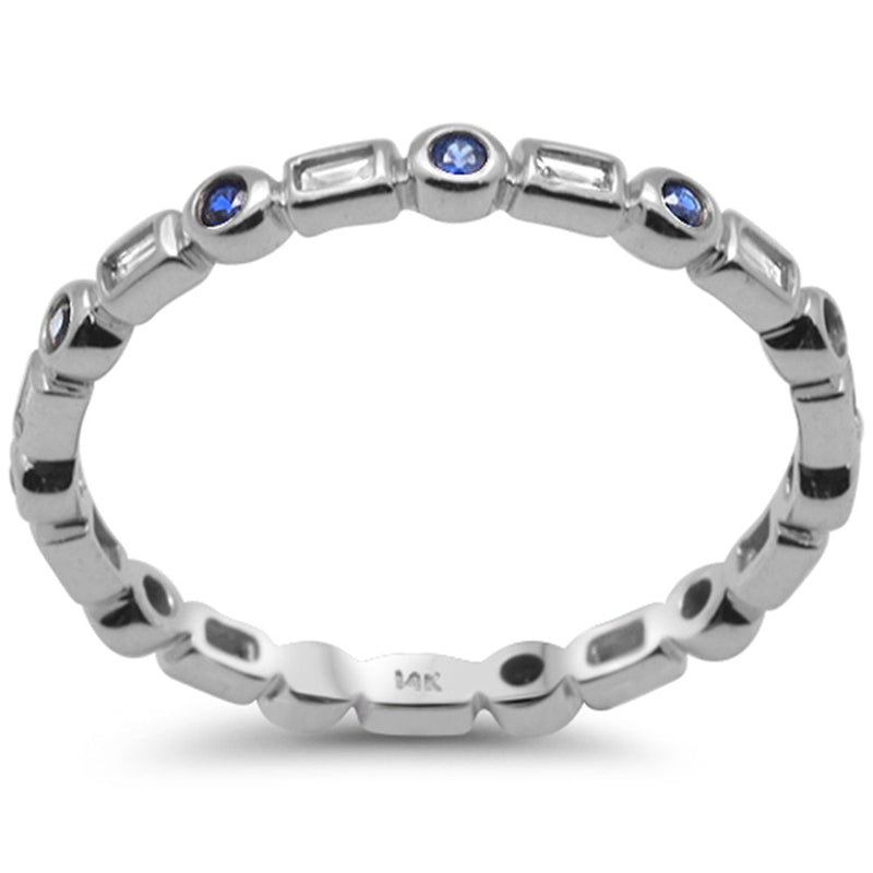 SPECIAL! .33ct G SI 14K White Gold Diamond & Blue Sapphire Eternity Style Band Ring Size 6.5