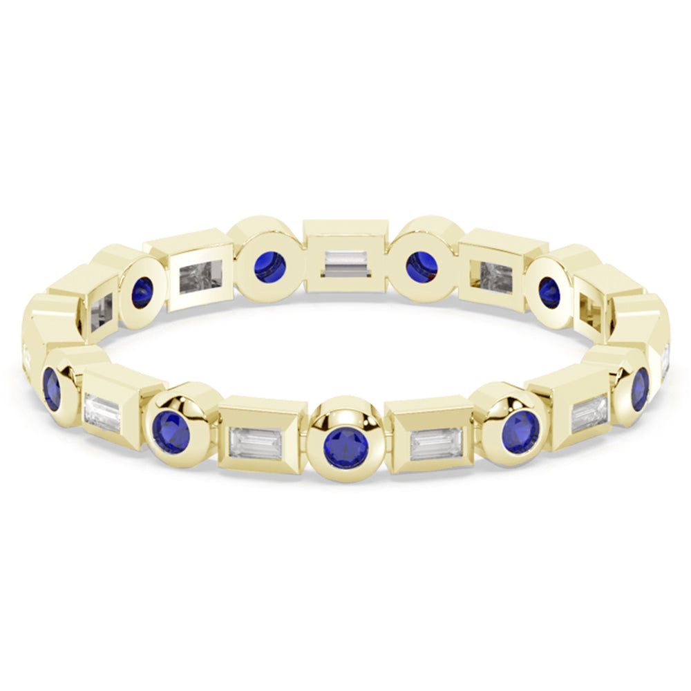 SPECIAL! .30ct G SI 14K Yellow Gold Diamond & Blue Sapphire Gemstone Eternity Band Ring Size 6.5
