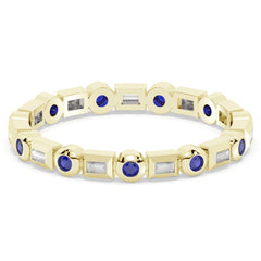 SPECIAL! .30ct G SI 14K Yellow Gold Diamond & Blue Sapphire Gemstone Eternity Band Ring Size 6.5