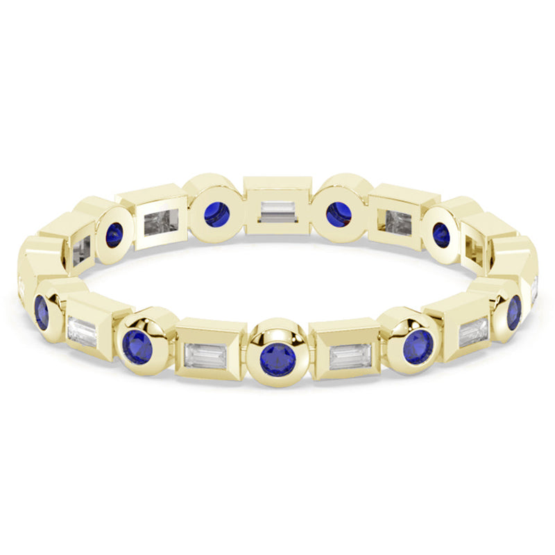 SPECIAL! .30ct G SI 14K Yellow Gold Diamond & Blue Sapphire Gemstone Eternity Band Ring Size 6.5