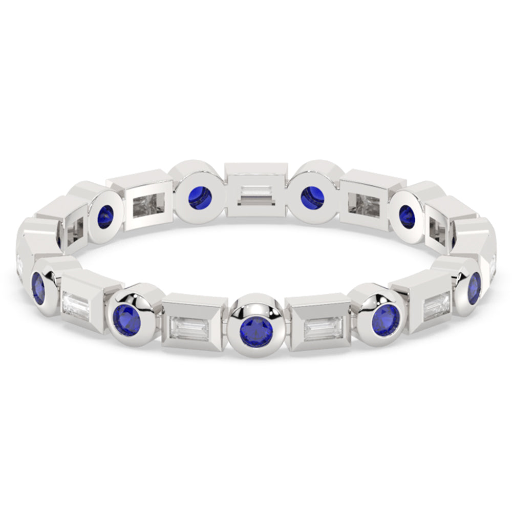 SPECIAL! .33ct G SI 14K White Gold Diamond & Blue Sapphire Eternity Style Band Ring Size 6.5