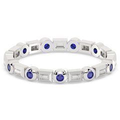 SPECIAL! .33ct G SI 14K White Gold Diamond & Blue Sapphire Eternity Style Band Ring Size 6.5