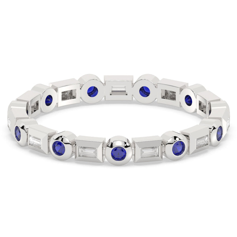 SPECIAL! .33ct G SI 14K White Gold Diamond & Blue Sapphire Eternity Style Band Ring Size 6.5