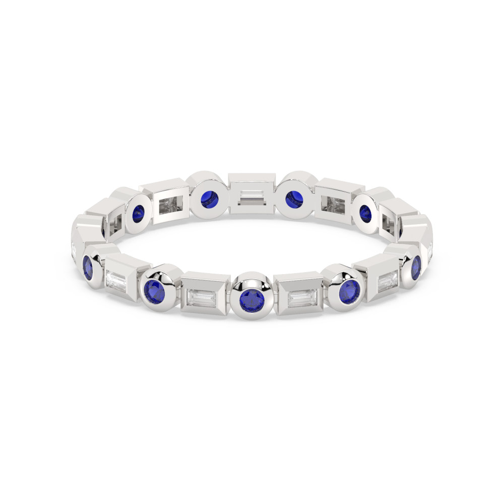 SPECIAL! .33ct G SI 14K White Gold Diamond & Blue Sapphire Eternity Style Band Ring Size 6.5
