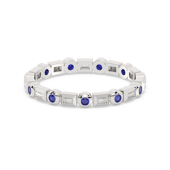 SPECIAL! .33ct G SI 14K White Gold Diamond & Blue Sapphire Eternity Style Band Ring Size 6.5