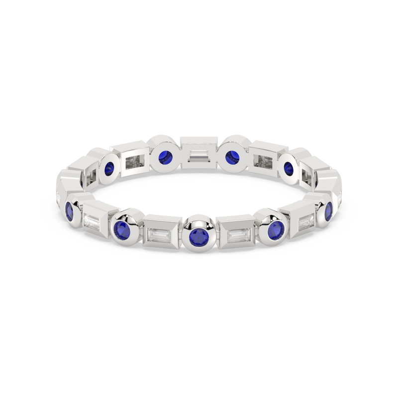 SPECIAL! .33ct G SI 14K White Gold Diamond & Blue Sapphire Eternity Style Band Ring Size 6.5