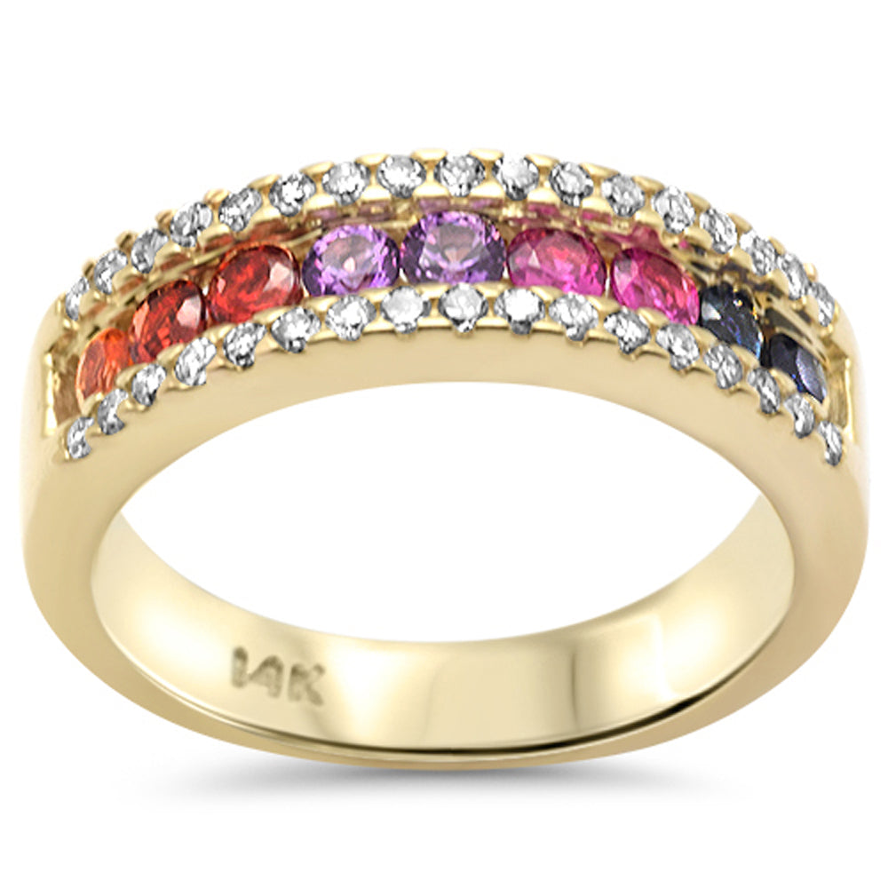 SPECIAL! 1.32ct G SI 14K Yellow Gold Diamond & Multi Color Gemstone Band Ring Size 6.5