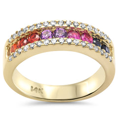 SPECIAL! 1.32ct G SI 14K Yellow Gold Diamond & Multi Color Gemstone Band Ring Size 6.5