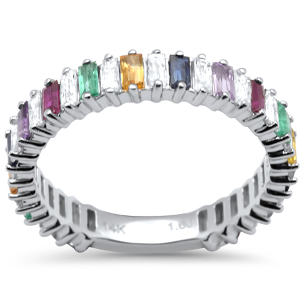 SPECIAL! 1.60ct G SI 14K White Gold Diamond & Baguette Multi Color Eternity Band Ring Size 6.5
