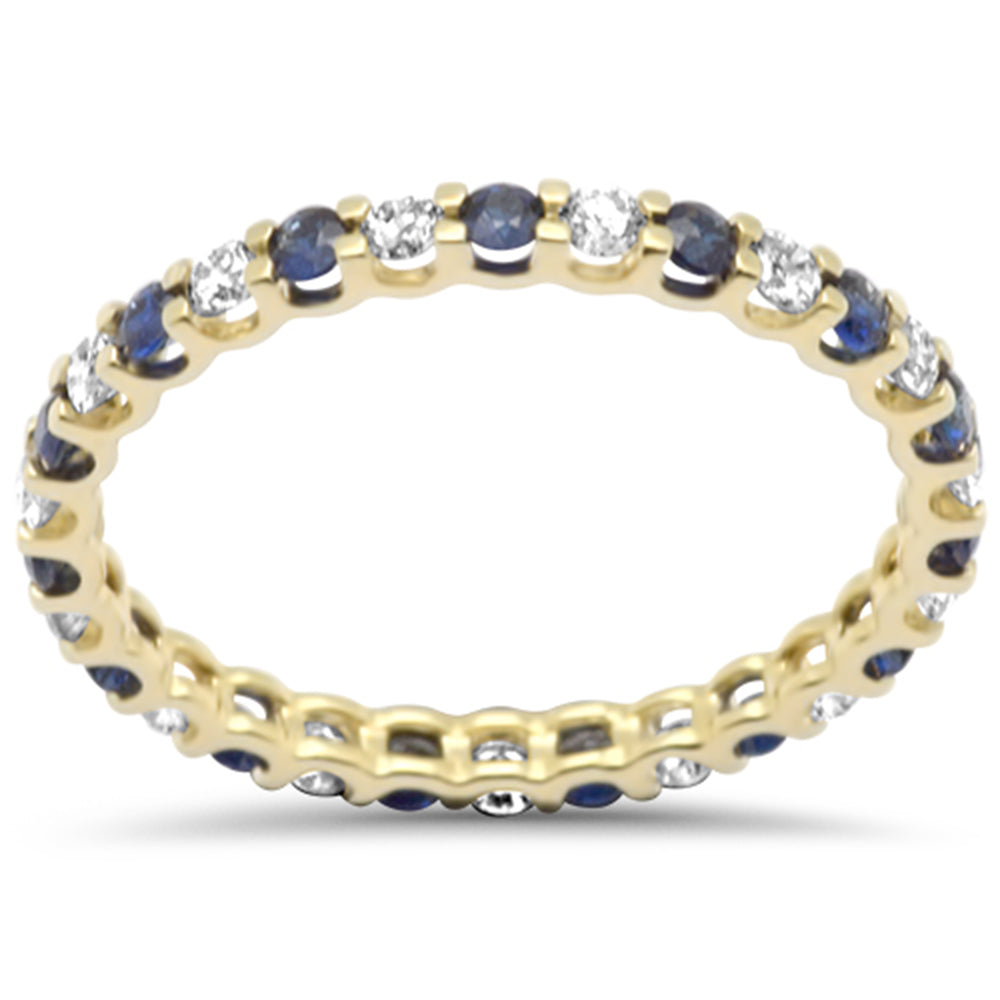 SPECIAL! 1.01ct G SI 14K Yellow Gold Diamond & Blue Sapphire Eternity Band Ring Size 7