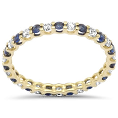 SPECIAL! 1.01ct G SI 14K Yellow Gold Diamond & Blue Sapphire Eternity Band Ring Size 7