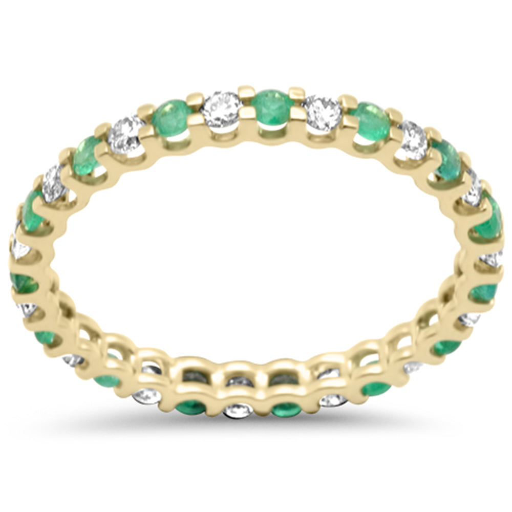 SPECIAL! .84ct G SI 14K Yellow Gold Diamond & Green Emerald Eternity Band Ring Size 7