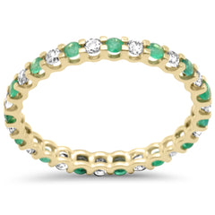 SPECIAL! .84ct G SI 14K Yellow Gold Diamond & Green Emerald Eternity Band Ring Size 7