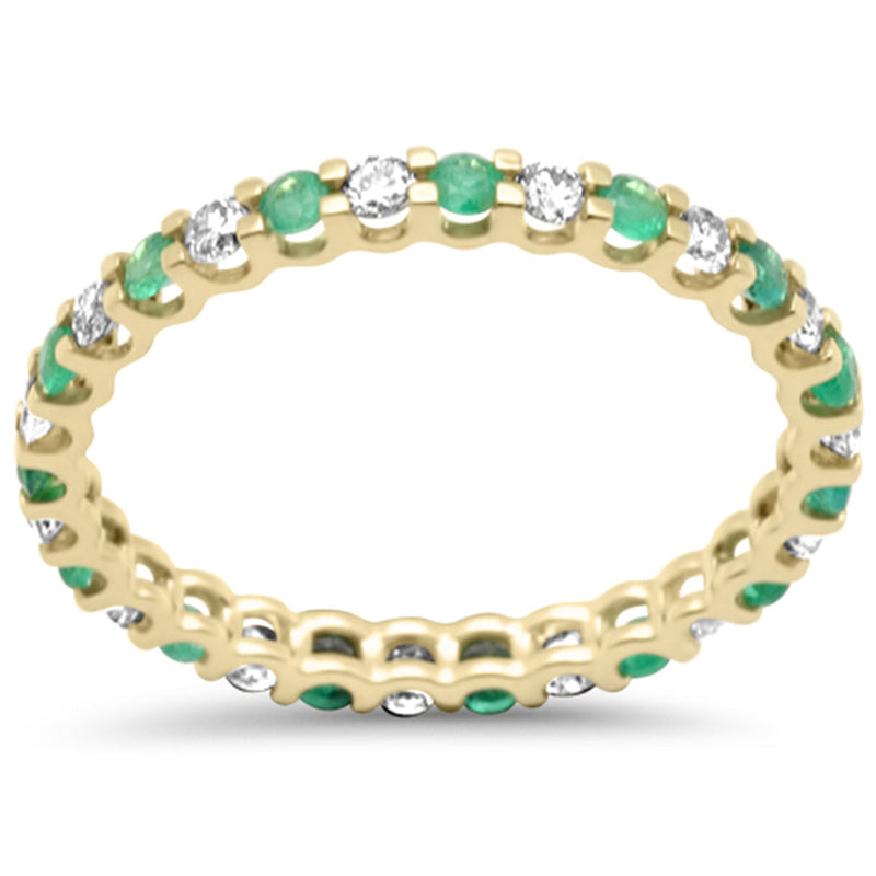 SPECIAL! .84ct G SI 14K Yellow Gold Diamond & Green Emerald Eternity Band Ring Size 7