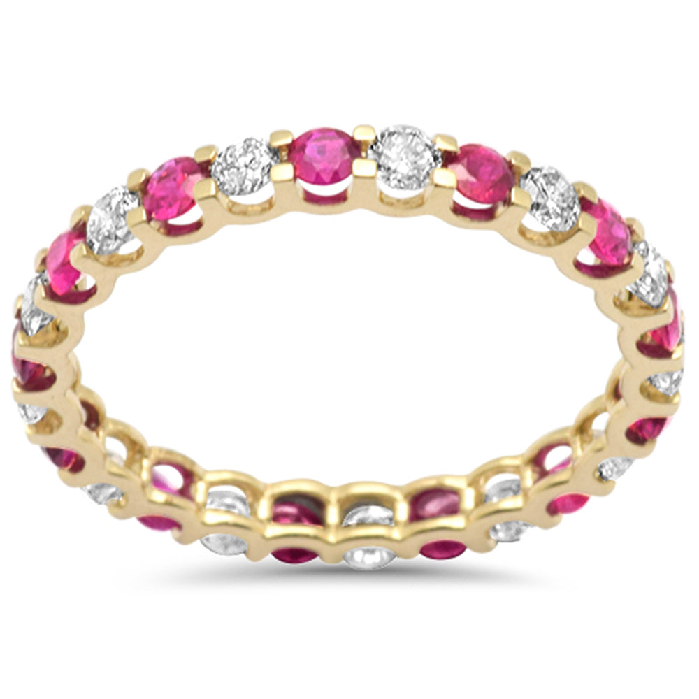SPECIAL! 1.47ct G SI 14K Yellow Gold Diamond & Ruby Eternity Band Ring Size 7