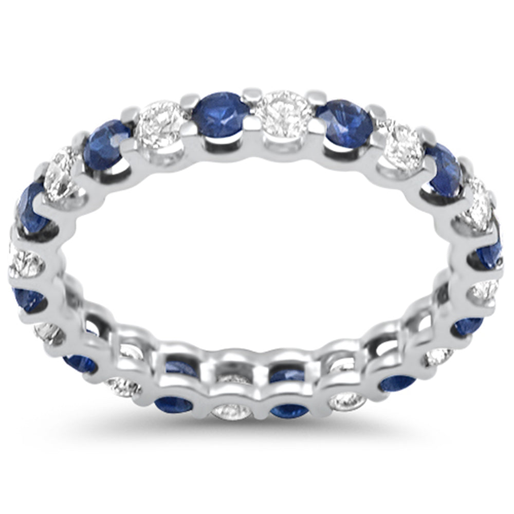 SPECIAL! 1.94ct G SI 14K White Gold Diamond & Blue Sapphire Eternity Band Ring Size 7
