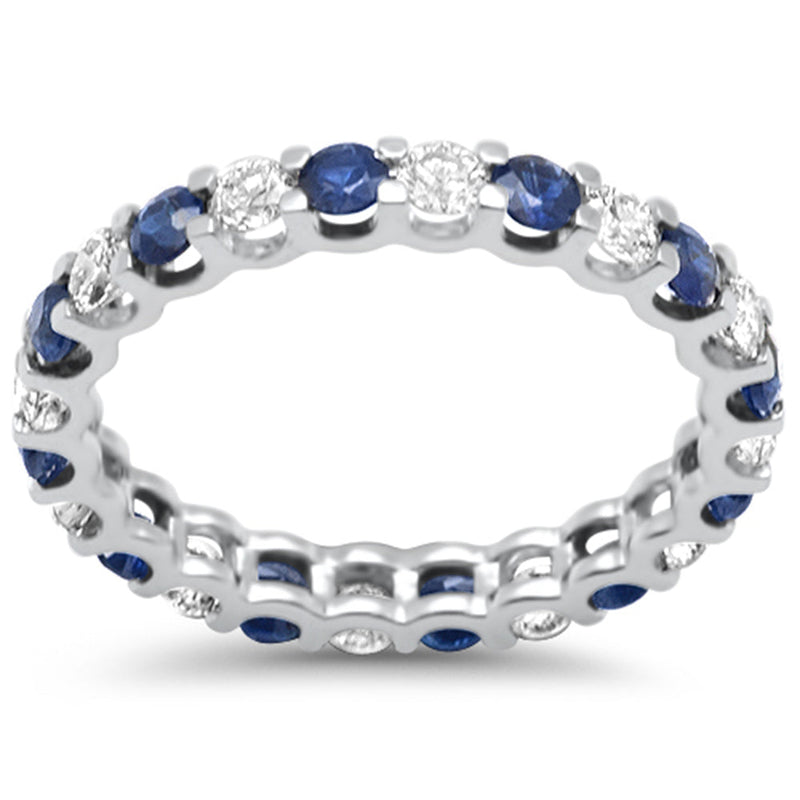 SPECIAL! 1.94ct G SI 14K White Gold Diamond & Blue Sapphire Eternity Band Ring Size 7