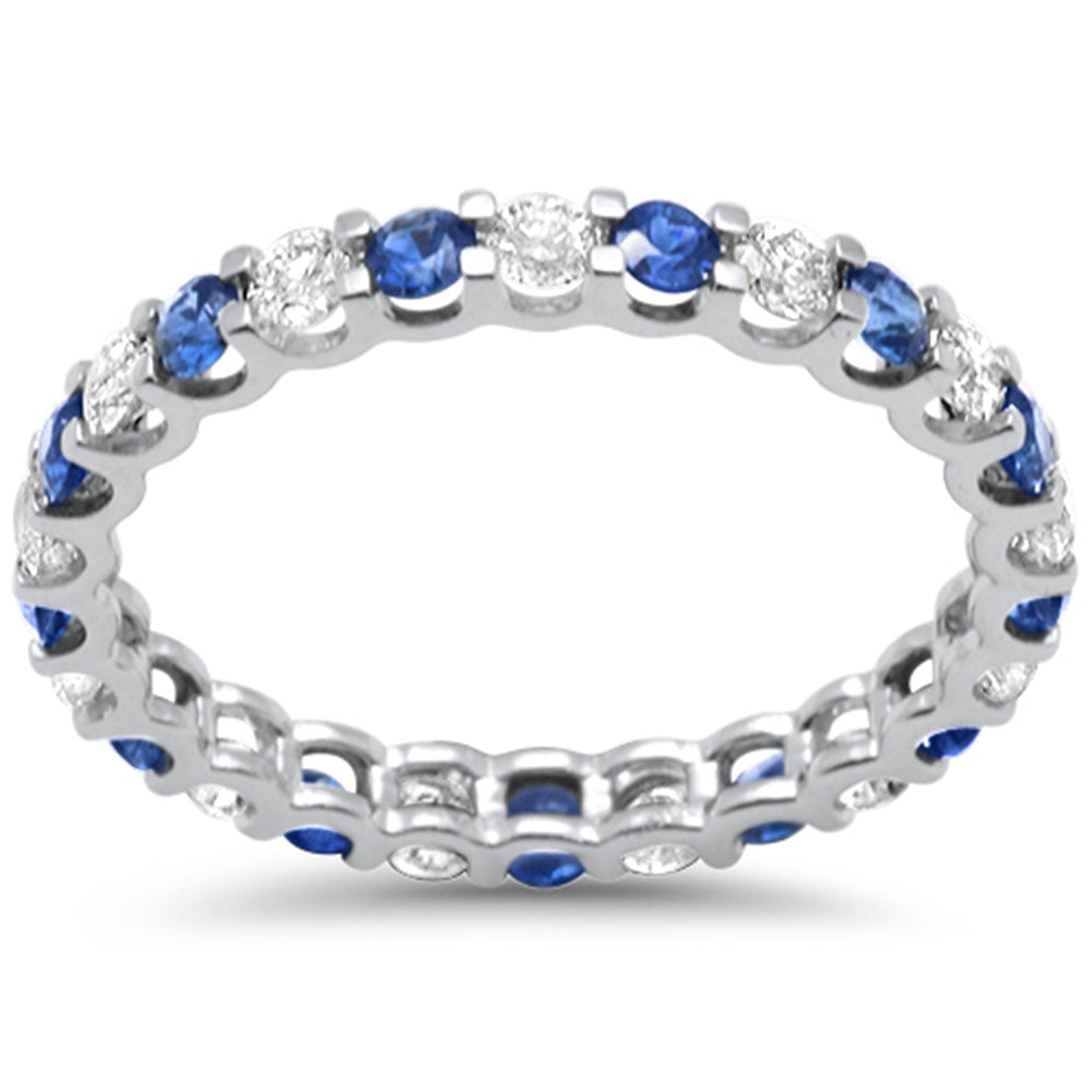 SPECIAL! 1.50ct G SI 14K White Gold Diamond Blue Sapphire Eternity Band Ring Size 7