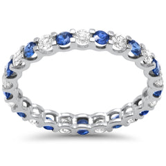 SPECIAL! 1.50ct G SI 14K White Gold Diamond Blue Sapphire Eternity Band Ring Size 7