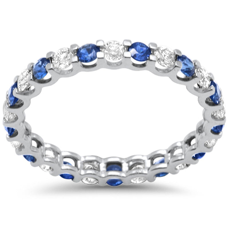 SPECIAL! 1.50ct G SI 14K White Gold Diamond Blue Sapphire Eternity Band Ring Size 7