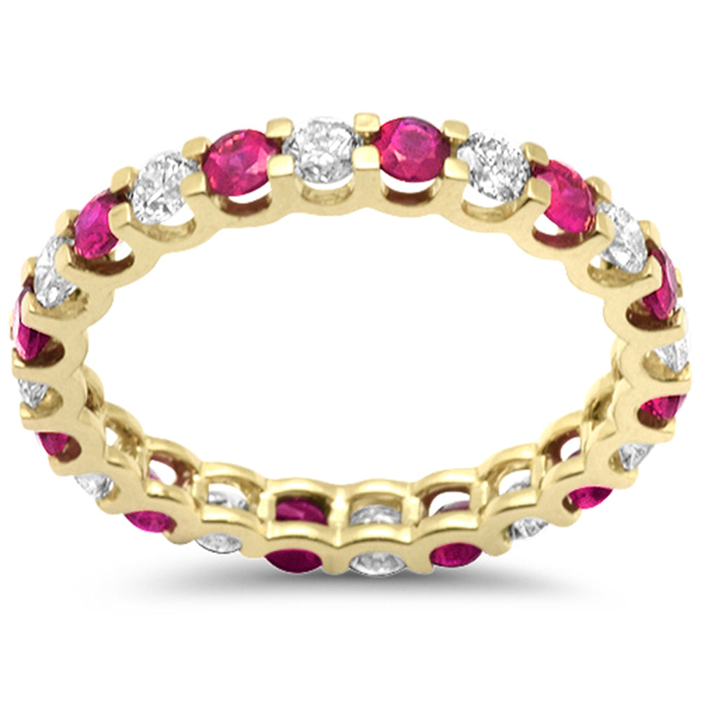 SPECIAL! 1.94ct G SI 14K Yellow Gold Diamond & Ruby Eternity Band Ring Size 7