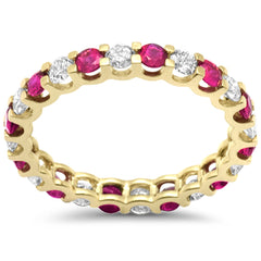 SPECIAL! 1.94ct G SI 14K Yellow Gold Diamond & Ruby Eternity Band Ring Size 7