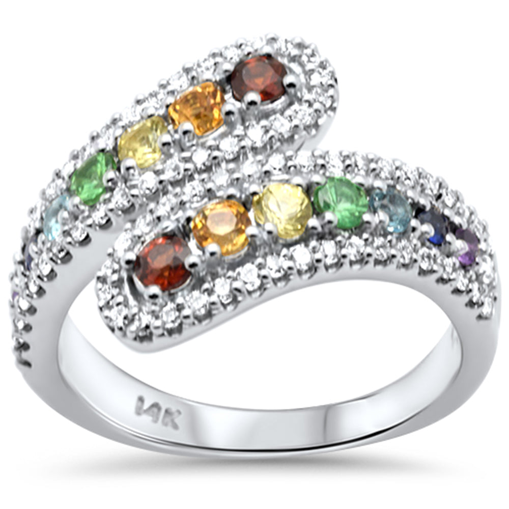 SPECIAL! 1.12ct G SI 14K White Gold Diamond & Multi Color Gemstone Wrap Around Ring Size 6.5