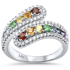 SPECIAL! 1.12ct G SI 14K White Gold Diamond & Multi Color Gemstone Wrap Around Ring Size 6.5